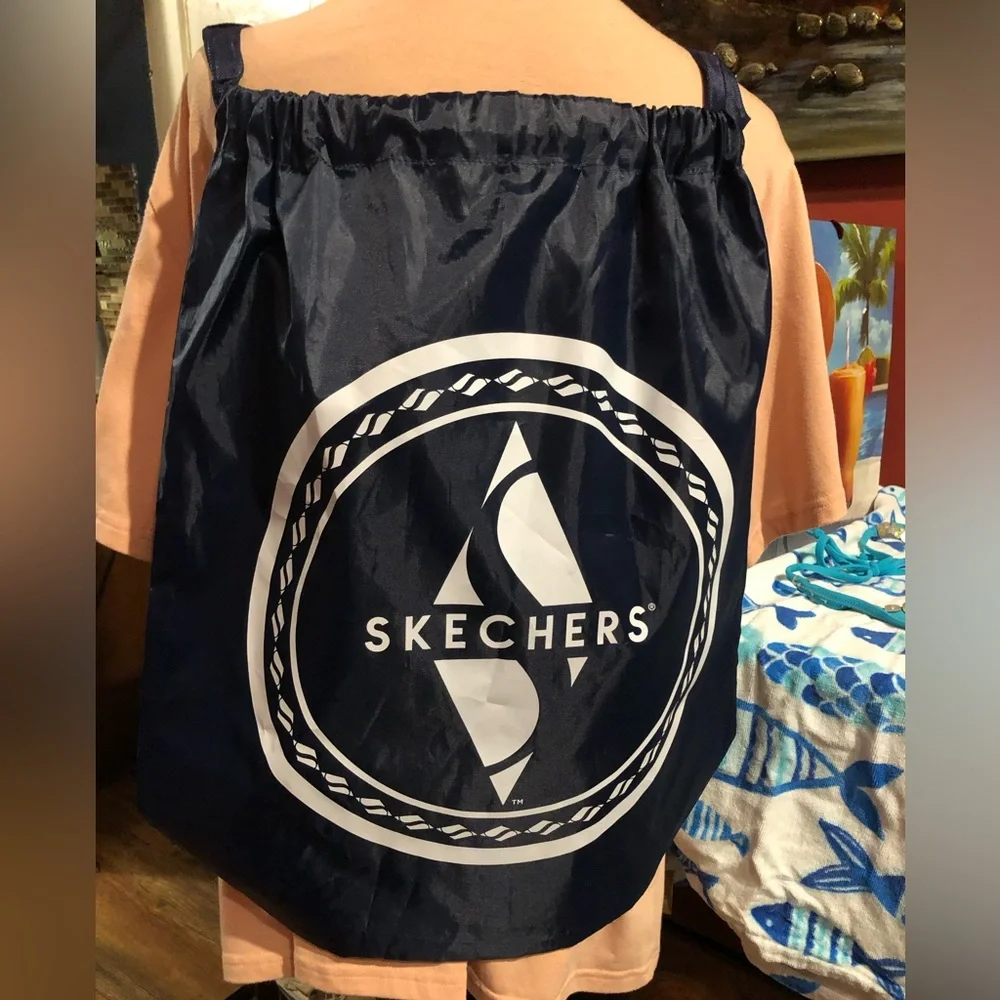 #bag 2 Skechers Navy and White Logo Drawstring backpack Bag